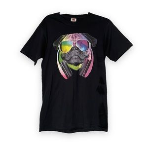 DJ Pug Dog Graphic T Shirt Music Pet Rainbow Tee Medium